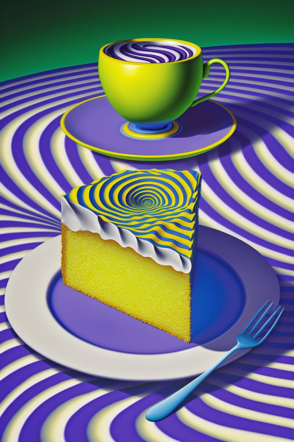 Café y pastel en 3D